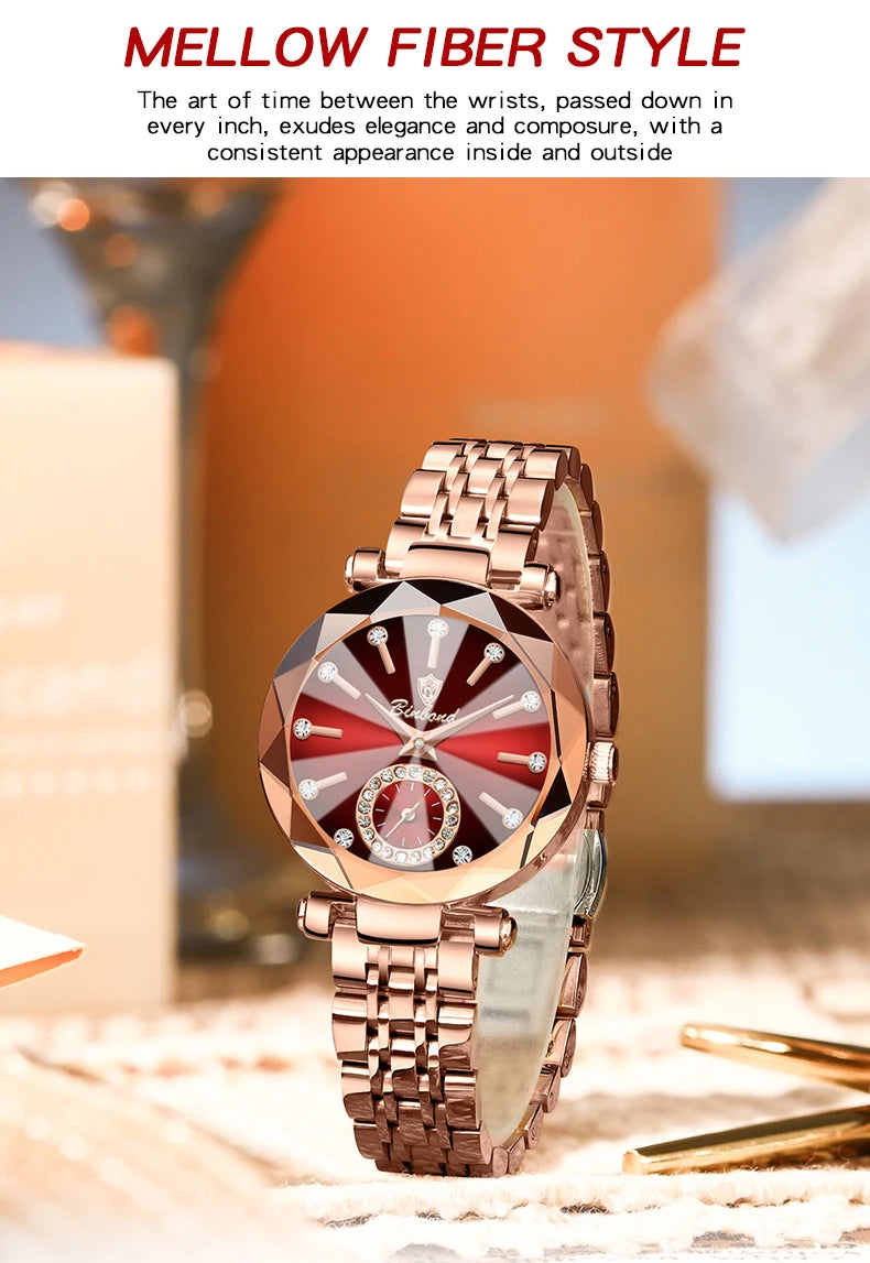 BINBOND Fashion Elegant Women Quartz Watches Original Heart Of The Ocean Design Waterproof Luminous Diamond Lady Casual Watches