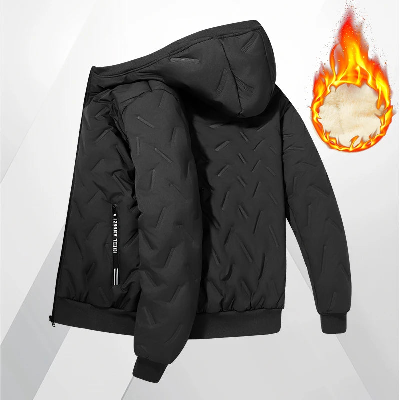 Men's hooded warm short jacket winter zipper pocket jacket outdoor sports and leisure work clothes windproof cotton jacket