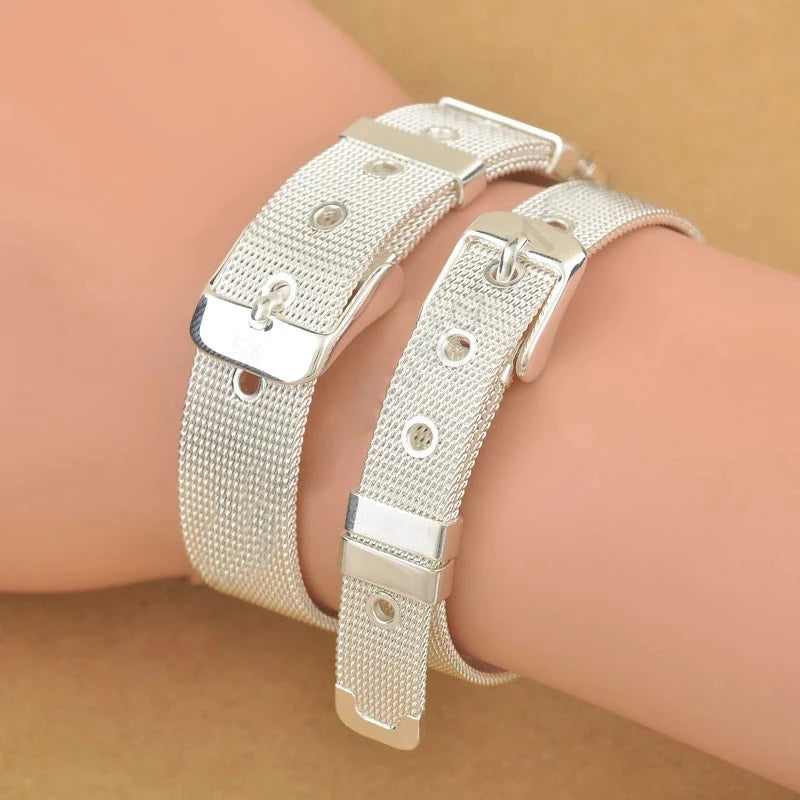 Fashionable Belt Design Pure 925 Sterling Silver Fine Jewelry Bracelet 2 Size Options For Woman Man