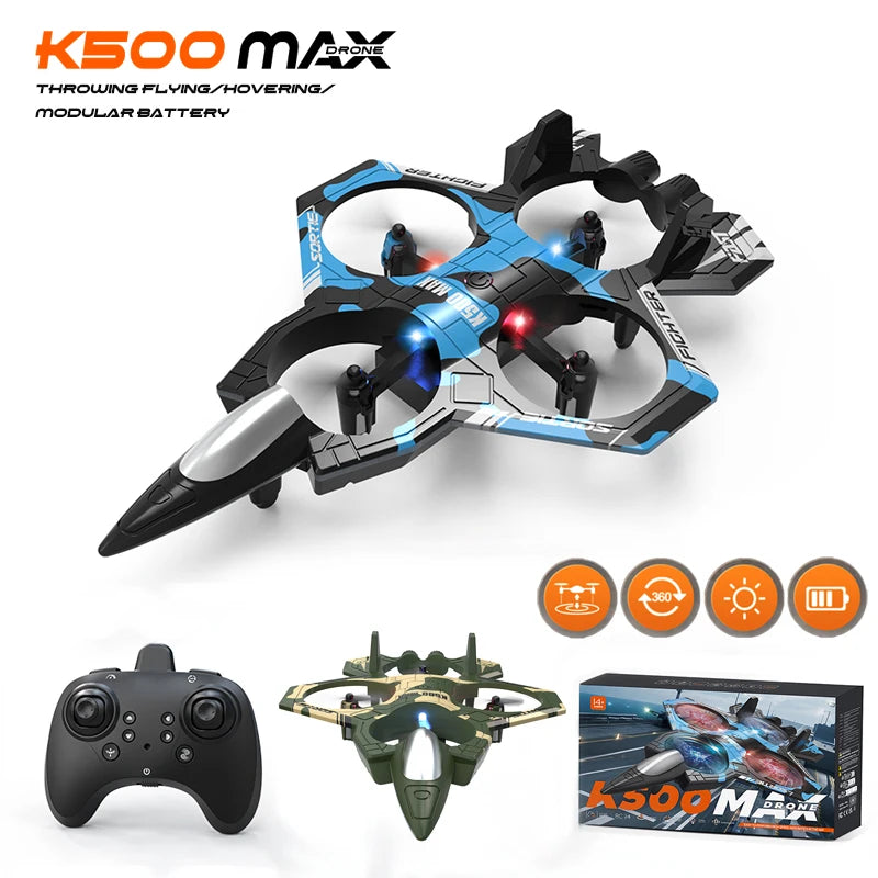 K500 MAX RC Plane Fighter 2.4G Remote Control Stunt Glider 360 ° Rolling Flight Flying EPP Foam Airplane with LED Toys for Kids