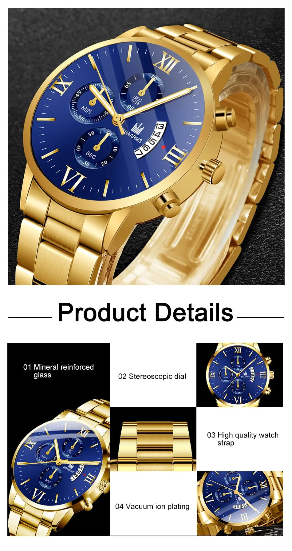 Mens Fashion Business Quartz Watch Fashion Fake Three Eye Six Pin Calendar Men Watch Stainless Steel Belt Men Watches