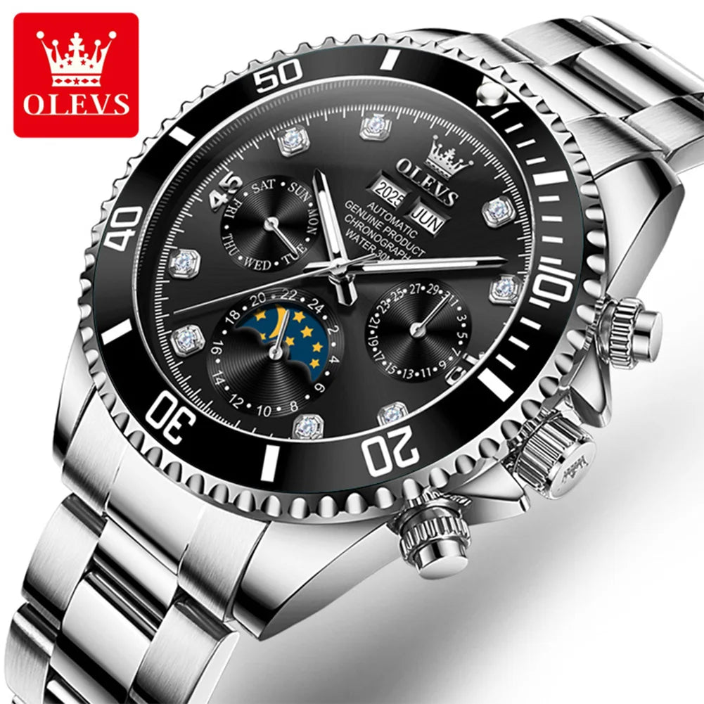 OLEVS 6729 Automatic Watch Man 24 Hour Moon Phase Mechanical Watch For Men Luxury 30M Waterproof Luminous Date Men's Wristwatch