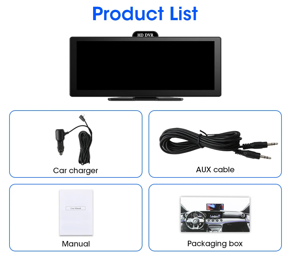 10/11.26 Inch 4K DVR Wireless CarPlay & Android Auto Dash Cam Bluetooth Audio GPS Navigation Dashboard Dual Lens Video Recorder