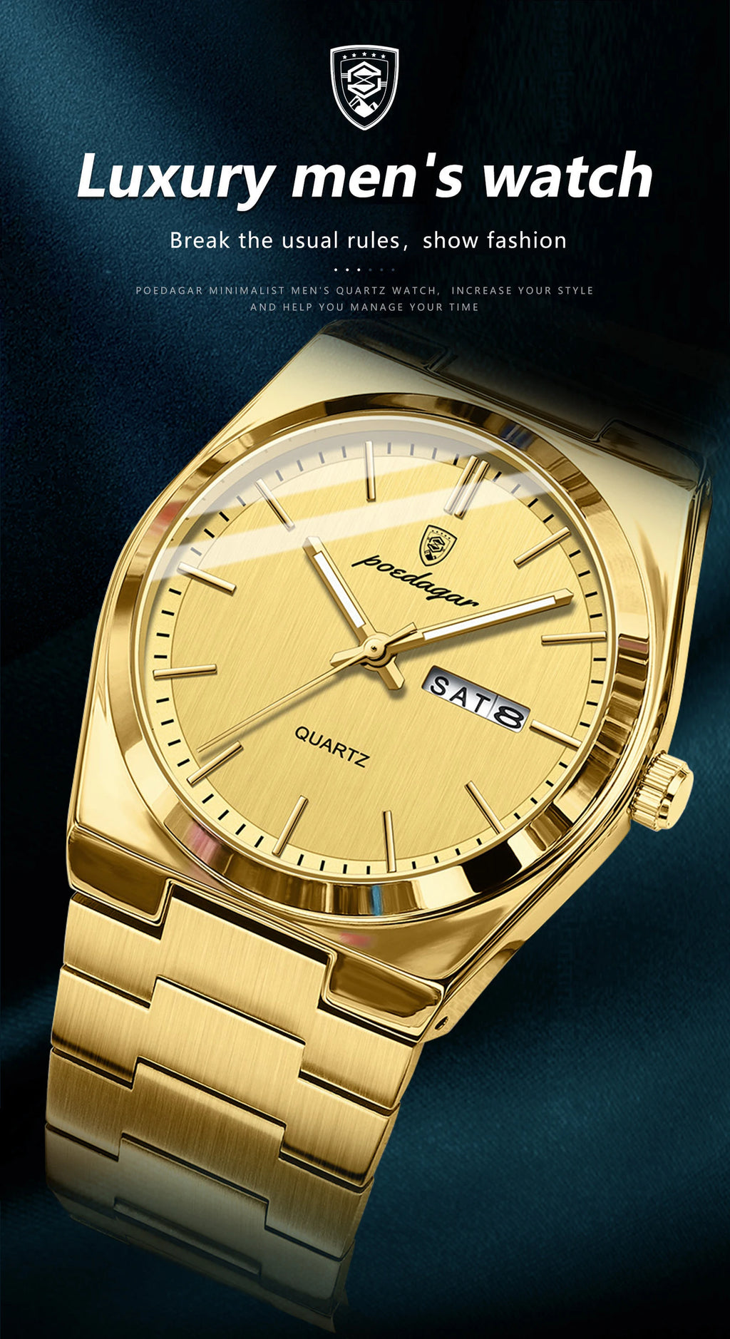 POEDAGAR Fashion Classic Man Watch Waterproof Luminous Date Week Luxury Men Watch Stainless Steel Quartz Business Men's Watches