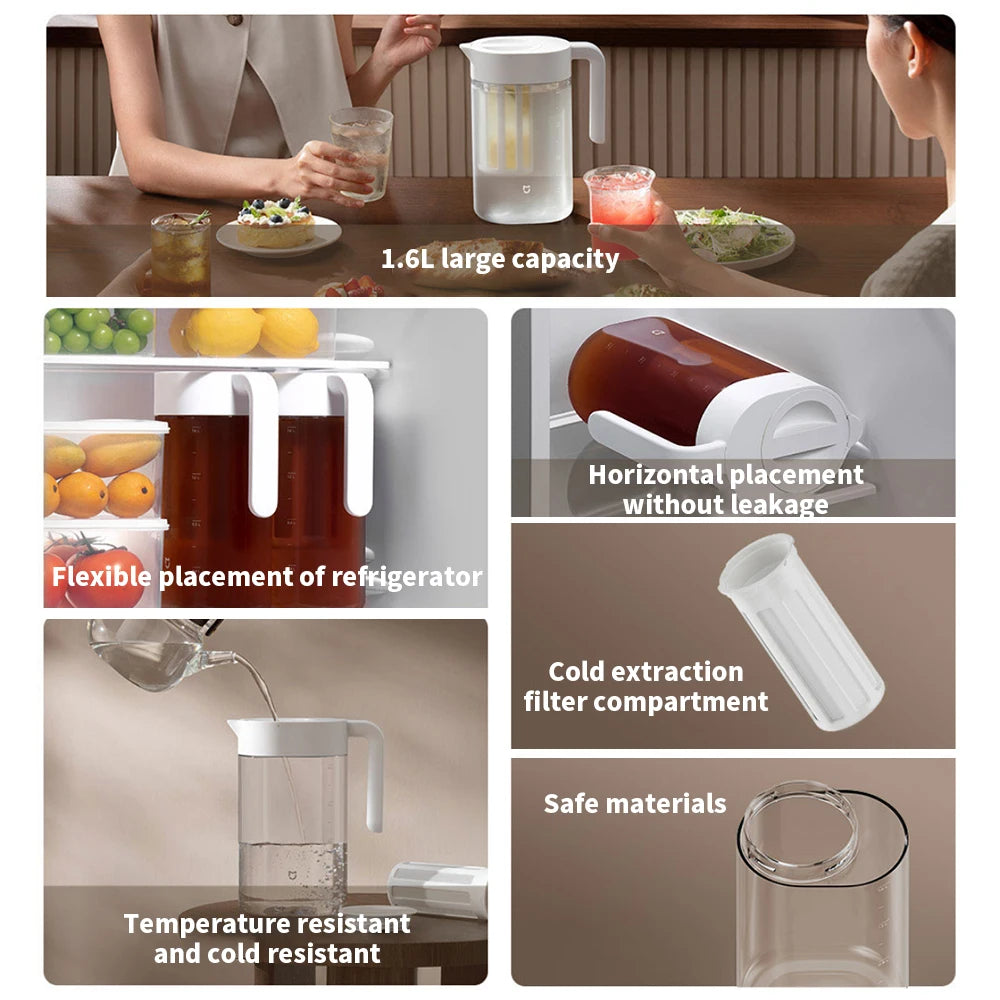 Original New Xiaomi MIJIA Cold Water Pot 1.6L Large Capacity Household Cold Water Pot Coffee Pot Tea Pot Ice Extraction Pot