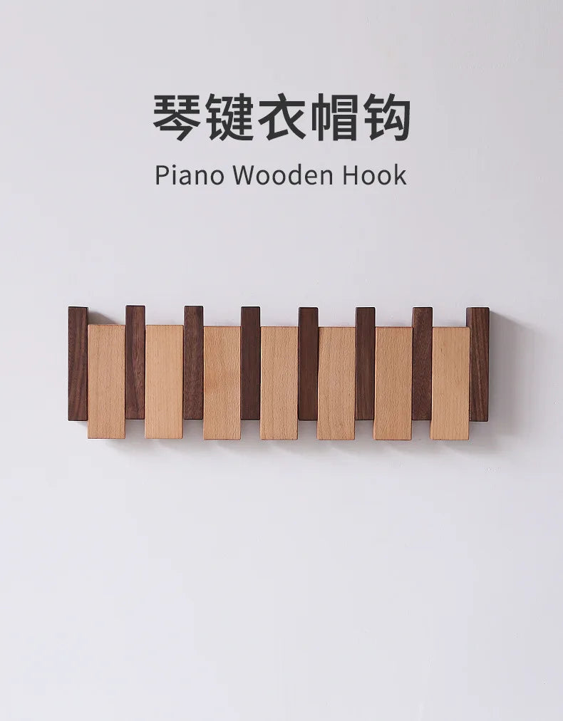 Walnut Coat Racks Wall Hanging Wall Entry Door Porch Hanging Coat Rack Perforated Solid Wood Creative Piano Keys Clothes Hook