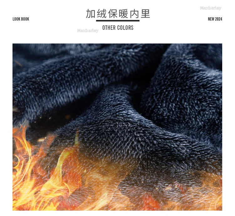 Maxbarley Winter Sportswear Set Mens Retro Training Thick Fleece Jacket + Pants Two Piece Set Casual Ski Running Tracksuit Suit