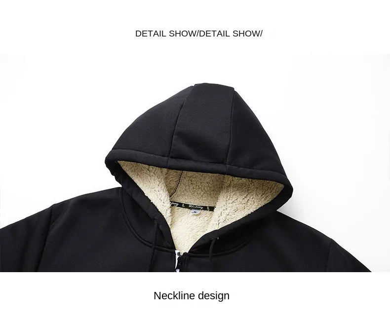 Winter Lambswool Zipper Hoodies Thicken Warm Jacket Men Long Sleeve Sweatshirts Casual Sports Fleece Coats Hooded Man Jackets