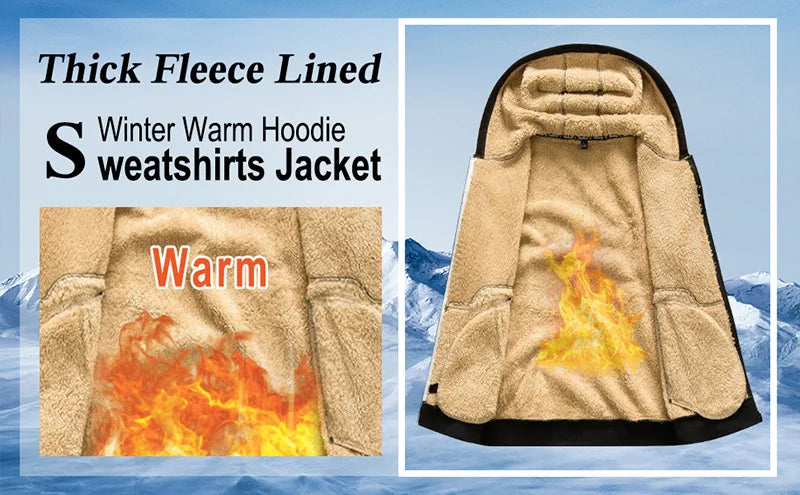 Men's Heavyweight Sherpa Fleece Lined Jackets Coats Windproof Zip Up Hoodie Winter Warm Hooded Sweatshirt Outerwear Outfits Tops
