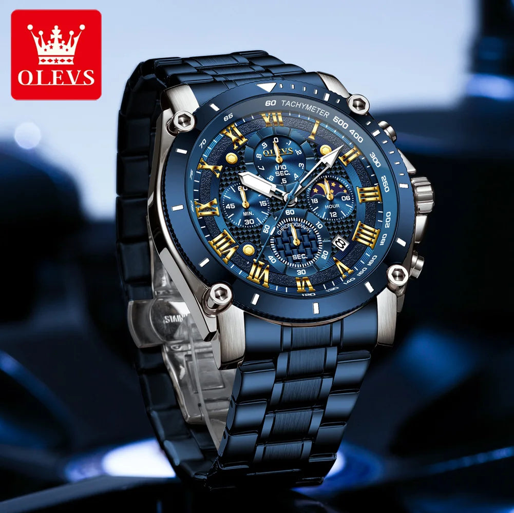 OLEVS New Man Watch Moon Phase Chronograph Waterproof Luminous Multi-functional Original Luxury Brand Quartz Men's Watches 3689