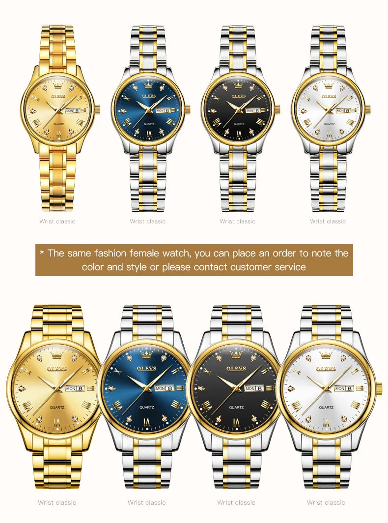 OLEVS Women Wrist Watch Original Watches for Ladies Waterproof Stainless Steel Luxury Quartz Woman Wristwatch Gold Reloj Hombre