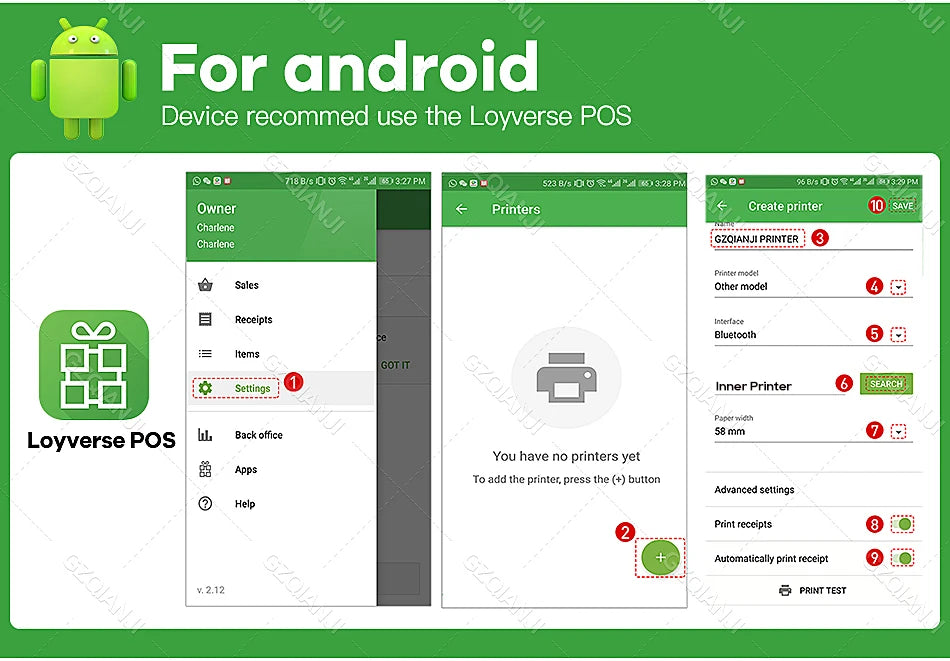 4G 3G Android 12/8.1 PDA POS System & 58mm Thermal Printer Bluetooth WiFi Handheld POS Terminal 5.5'' Touch Screen Loyverse app