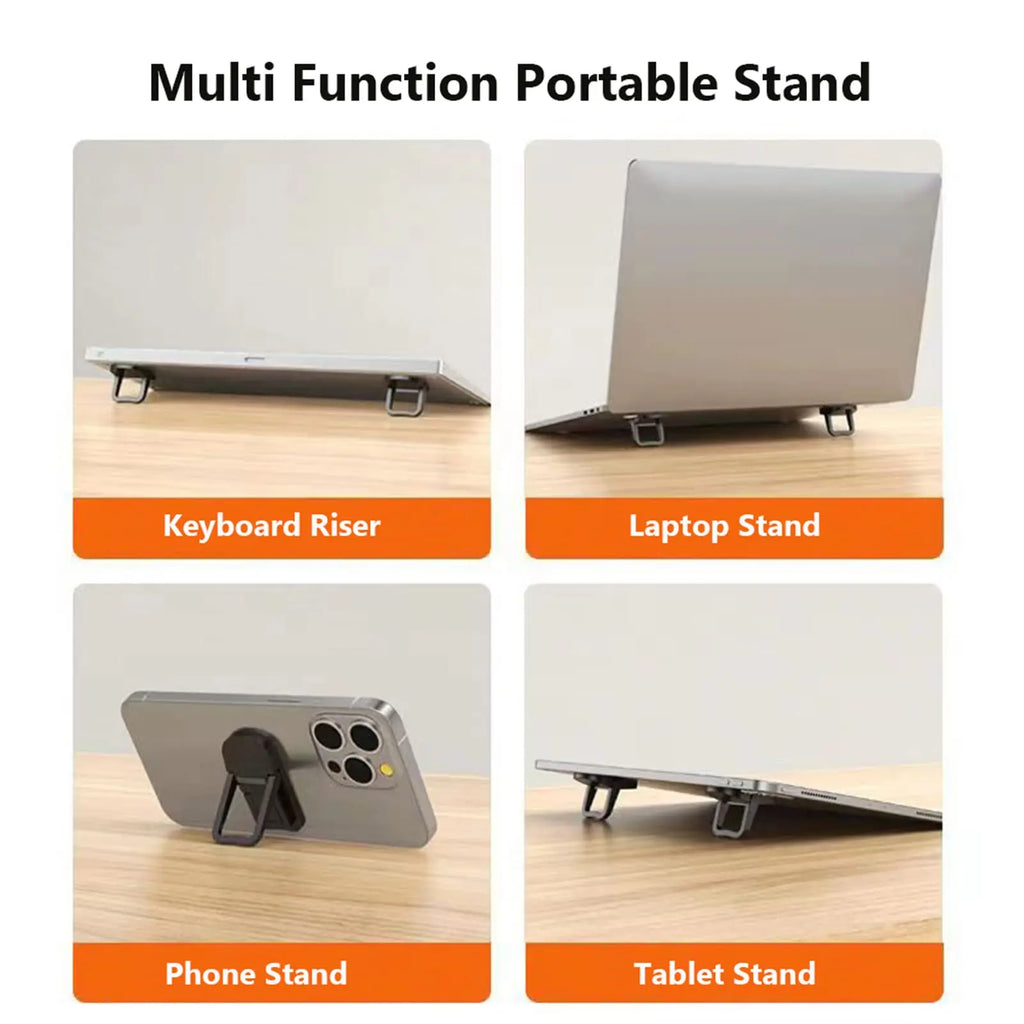 2PCS Mini Foldable Laptop Stand, Zinc Alloy Invisible Notebook Riser, Adjustable Angle Self-Adhesive Keyboard Lift for Desk