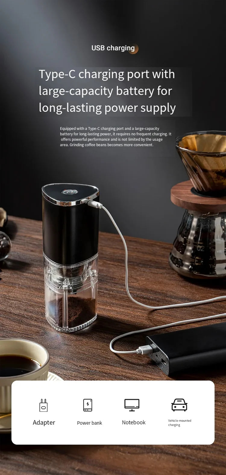 Household Coffee Bean Grinder Kitchen Small Grinder Induction Self-Stop Strong Power Grinding Fine Portable Small Grinder