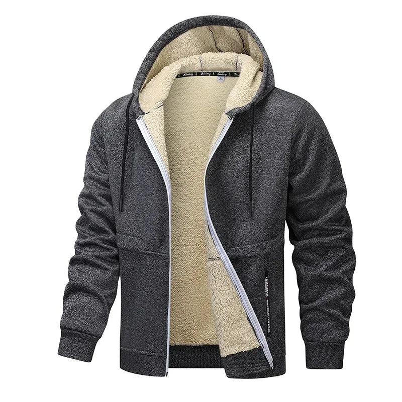 Winter Lambswool Zipper Hoodies Thicken Warm Jacket Men Long Sleeve Sweatshirts Casual Sports Fleece Coats Hooded Man Jackets