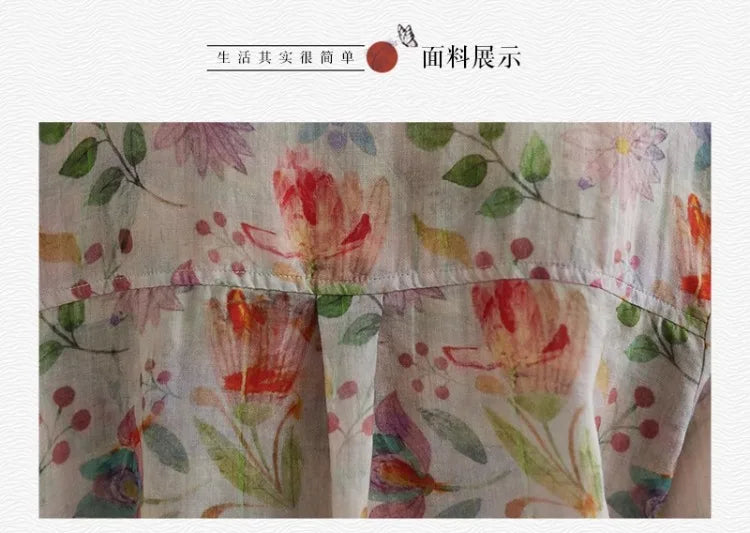 Women's Clothing Shirts Blouse Camisas Women Shirts Vintage Blusa Mujer Cotton Linen Casual Print Long Sleeve Flower Autumn