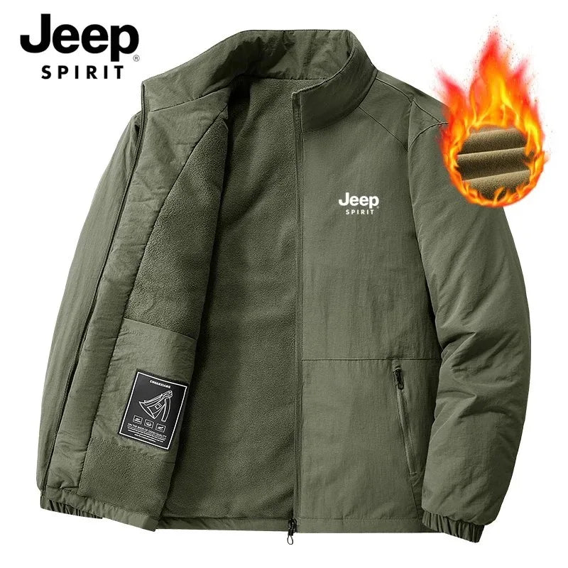 Jeep Spirit Men's Jacket for Spring and Autumn Leisure Stand Collar Fashion Warm Windproof Solid Color Coat