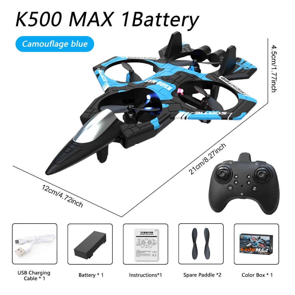 K500 MAX RC Plane Fighter 2.4G Remote Control Stunt Glider 360 ° Rolling Flight Flying EPP Foam Airplane with LED Toys for Kids
