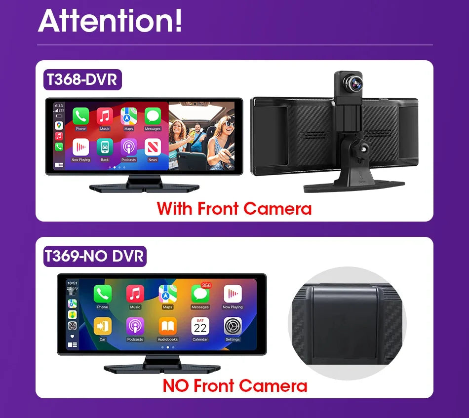 Srnubi Universal 11.26” Car DVR Wireless Carplay Android Auto 4K Front 1080P Rear Camera Dashcam GPS Navi Dashboard 24H Parking