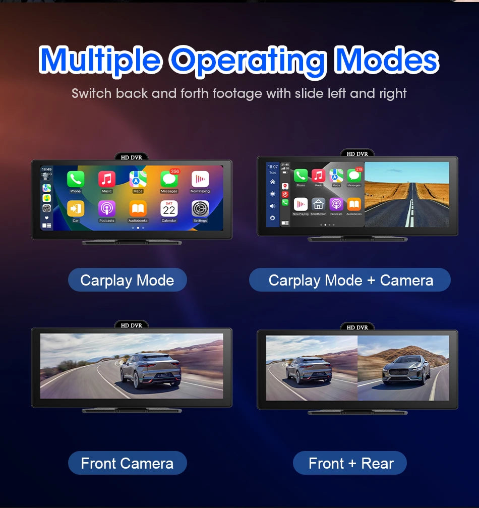 10/11.26 Inch 4K DVR Wireless CarPlay & Android Auto Dash Cam Bluetooth Audio GPS Navigation Dashboard Dual Lens Video Recorder