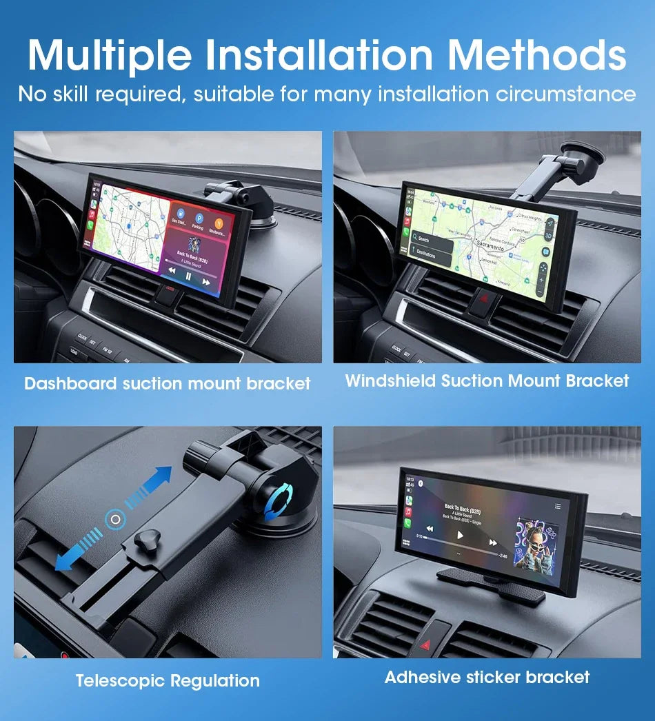 Srnubi Universal 11.26” Car DVR Wireless Carplay Android Auto 4K Front 1080P Rear Camera Dashcam GPS Navi Dashboard 24H Parking