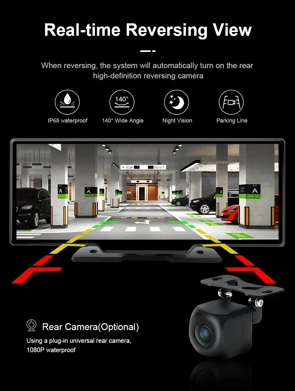 Srnubi 10.26" Dash Cam Rearview Carplay Android Auto 4K DVR Navigation Player Dual Len Recorder Dashboard WIFI BT