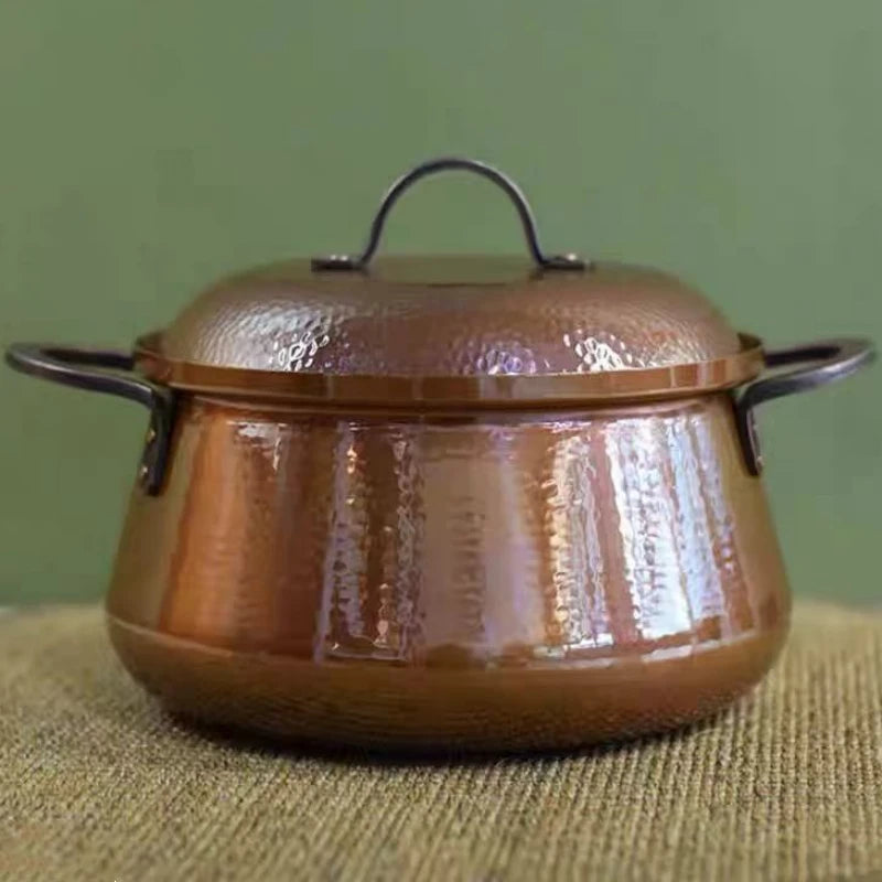 Vintage Copper Pot,Exquisite Luster Hot Pot Food Cooking Utensil for Boiling,Simmering and Soup Stewing,With lid Handheld Pots