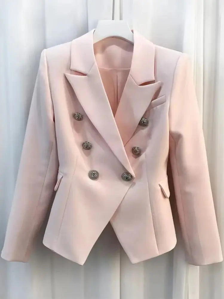 HIGH QUALITY New Fashion 2025 Baroque Designer Blazer Jacket Women's Silver Lion Buttons Double Breasted Blazer Outerwear