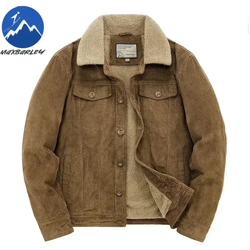Male Cotton Jackets Padded Warm Loose Parka Coat Corduroy Short Jacket Man Solid Fur Collar Windbreaker Winter Men Fleece Jacket