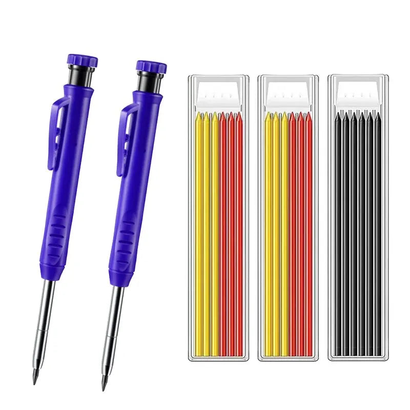 Solid Carpenter Pencil Set Woodworking Tools Mechanical Pencil 5 Colors Refill Construction Job Tools Carpentry Marking Scriber