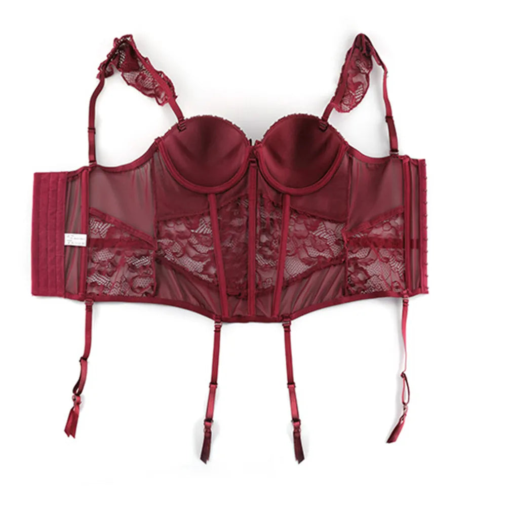 Varsbaby Sexy Lace Corset Body Shapewear Set Women Bustier with Suspenders Stockings Choker 4pcs Body Shapers Lingerie