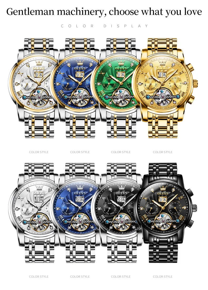 OLEVS Classic Men's Watches Tourbillon Multi-function Full Automatic Men Watch High end Male Wristwatches