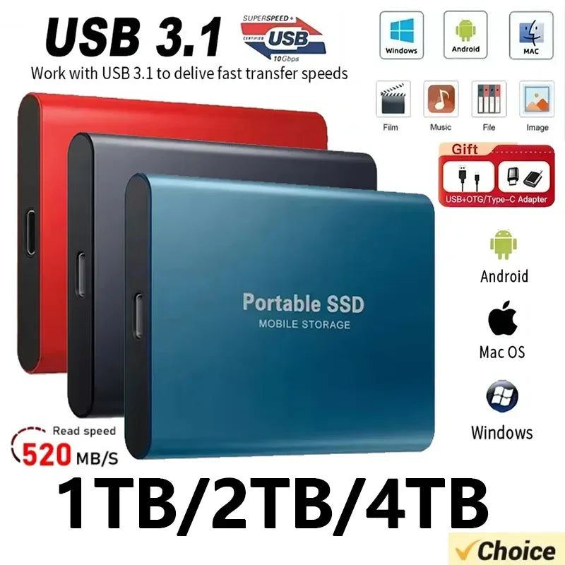 New External Hard Drive 1TB Portable SSD 2TB High-Speed Hard Disk 16TB Mass Mobile Solid State Drive USB3.2 for Laptops/PC/MAC