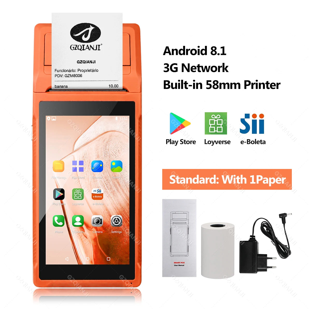 4G 3G Android 12/8.1 PDA POS System & 58mm Thermal Printer Bluetooth WiFi Handheld POS Terminal 5.5'' Touch Screen Loyverse app