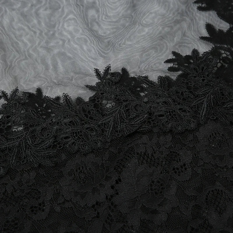 Shestyle Lace Transparent Mini Dress Sexy Women Wrapping Spaghetti Embroidery Flower Sheath Nightwear Club Mesh Wave Fantacy