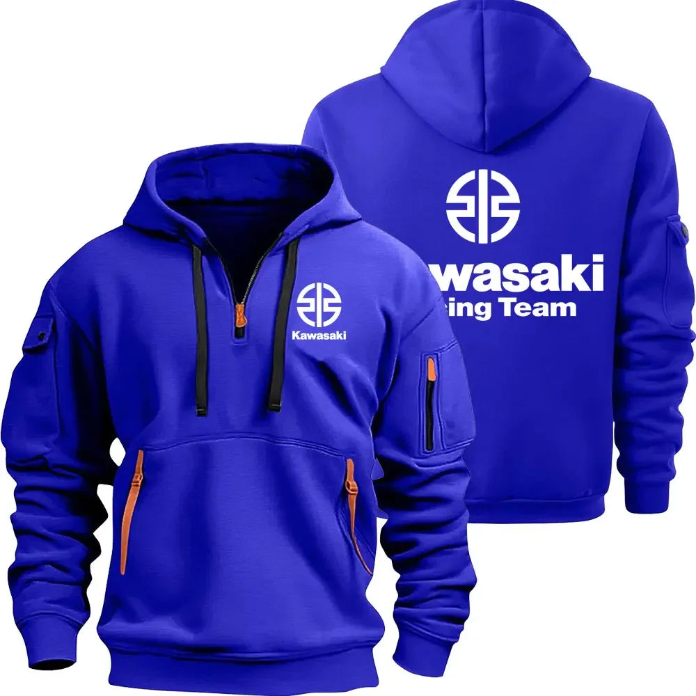 Kawasaki Logo Motorcycle Racing Team Men Half Zipper Hoodie Spring Autumn Male Sweatshirt 2025 New Sport Pullover Clothes