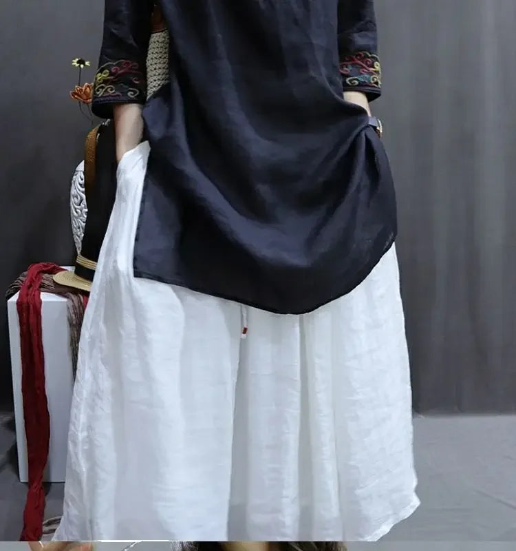 Cotton and Linen Women Clothing 2025 Summer New Print Retro Embroidery Loose Slim and Fashionable Shirt