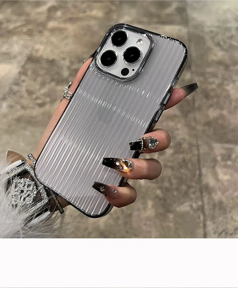 Soft Corrugated Transparent Phone Case For iPhone 11 12 13 14 15 16 Pro Max Plus Shockproof Silicone Clear Bumper Cover