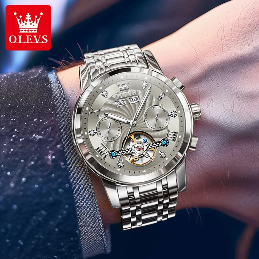 OLEVS Men's Watches 7088 Luxury Trend Fashion Automatic Mechanical Watch for Man Hollow Quartz Movement Complete Calendar Week