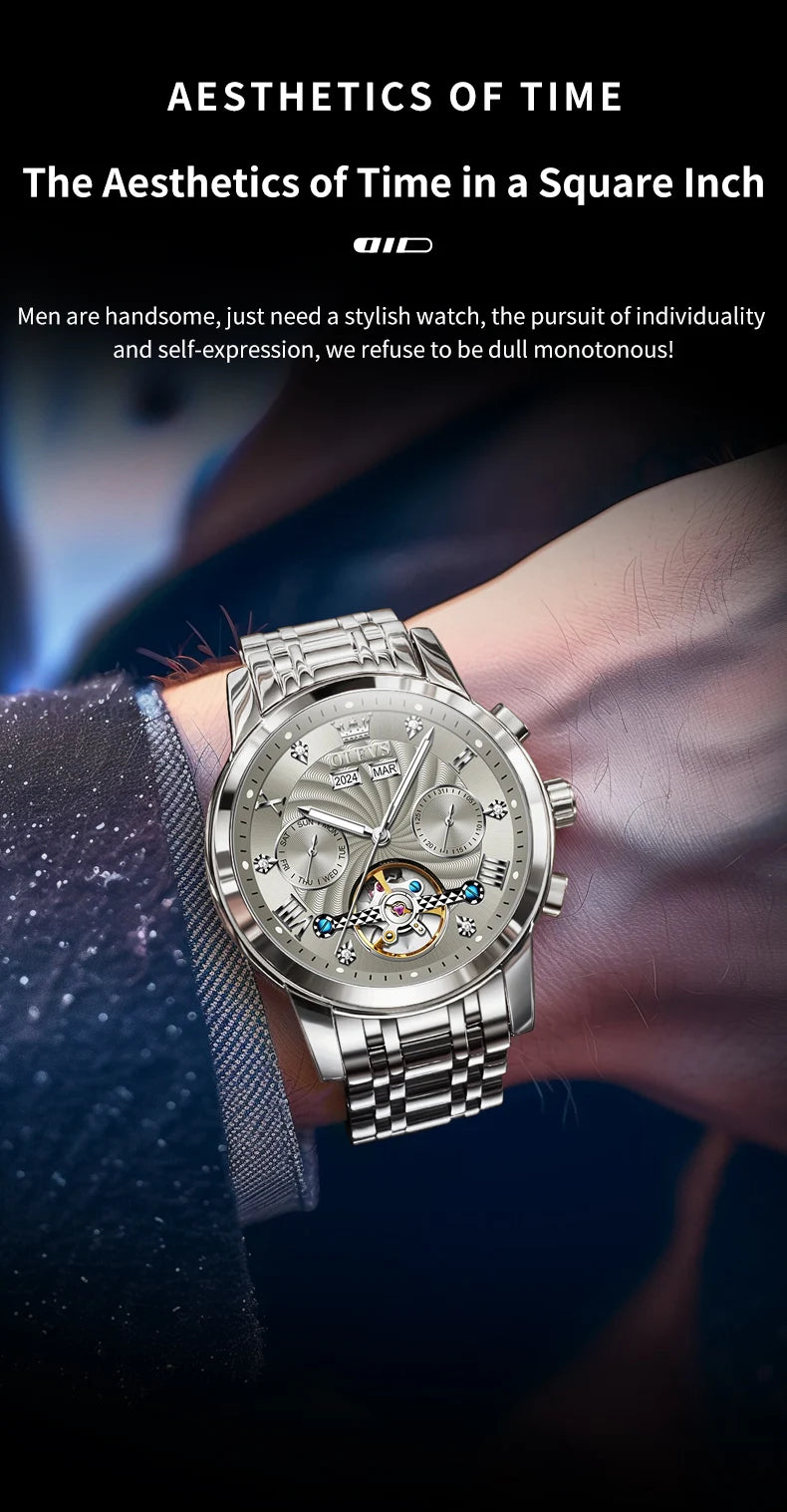 OLEVS Men's Watches 7088 Luxury Trend Fashion Automatic Mechanical Watch for Man Hollow Quartz Movement Complete Calendar Week