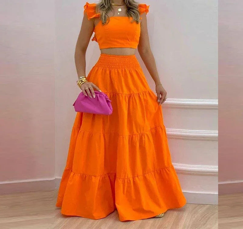 Skirt Sets Womans Clothing Streetwear New Spring/Summer Elegant Sexy Collage Sleeveless Top and Longuette Suits for Female