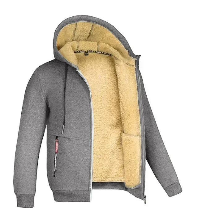 Men's Winter Warm Hoodies Sweatshirts Thickened Lamb Fleece Lining Hooded Jackets Windproof Zip Casual Hooded Sportwear for Men