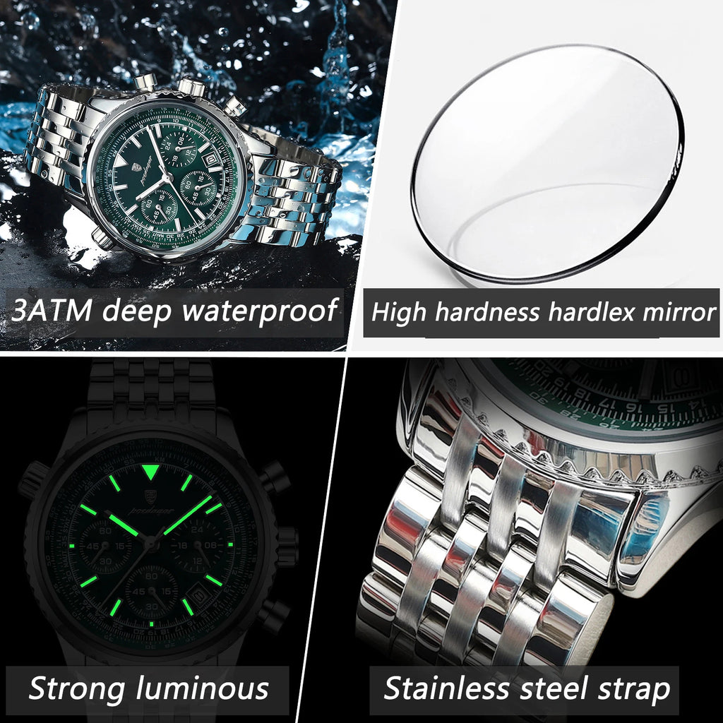 POEDAGAR Luxury Watches For Men Date Chronograph Stainless Steel Man Watch Waterproof Luminous Sport Military Men's Quartz Watch