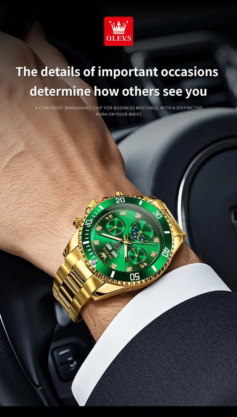 OLEVS 6729 Automatic Watch Man 24 Hour Moon Phase Mechanical Watch For Men Luxury 30M Waterproof Luminous Date Men's Wristwatch