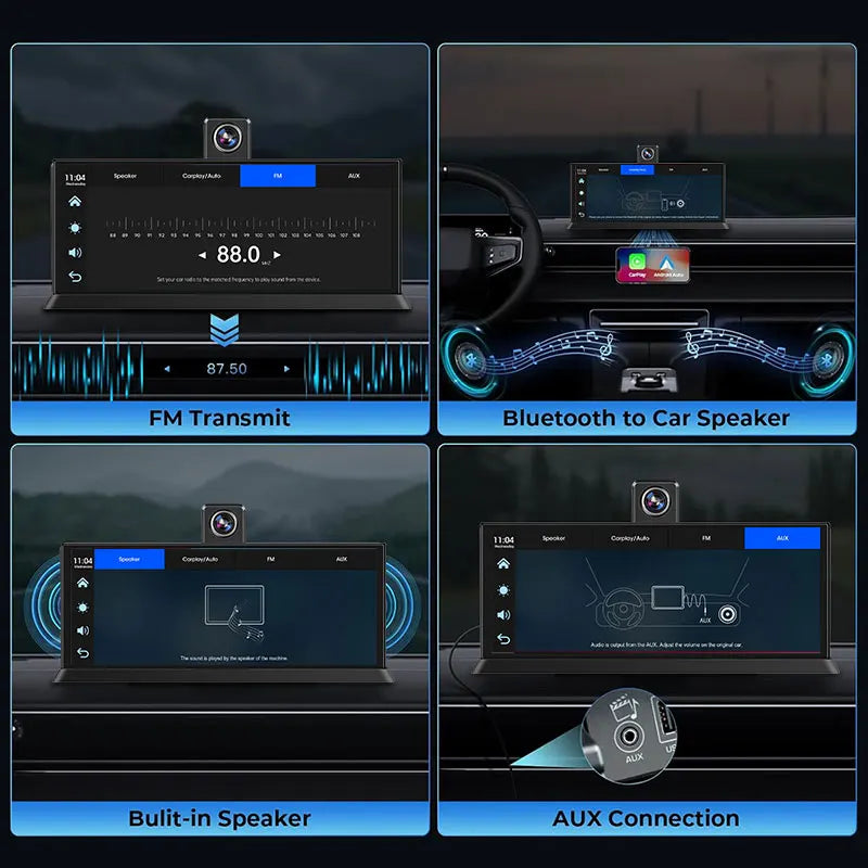 Srnubi Universal 11.26” Car DVR Wireless Carplay Android Auto 4K Front 1080P Rear Camera Dashcam GPS Navi Dashboard 24H Parking