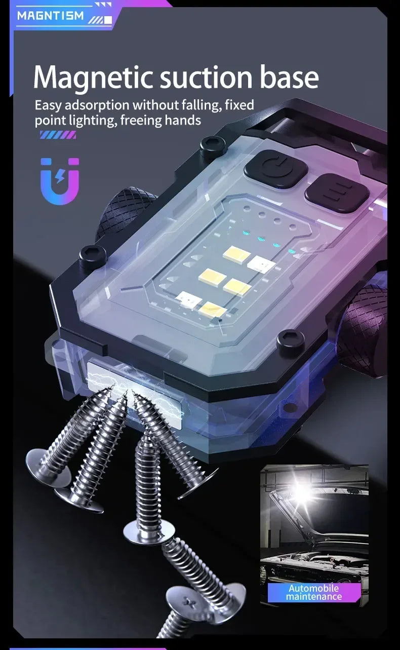 Mini LED Keychain Light Portable Magnetic EDC Flashlight Outdoor Camping Fishing Emergency Work Hat Clip Lamp With FingertipGyro