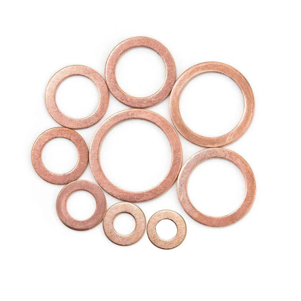 Copper Washer Gasket Nut And Bolt Set - Flat Ring Seal Assortment Kit with Box for Sump Plugs - M8/M10/M12/M14