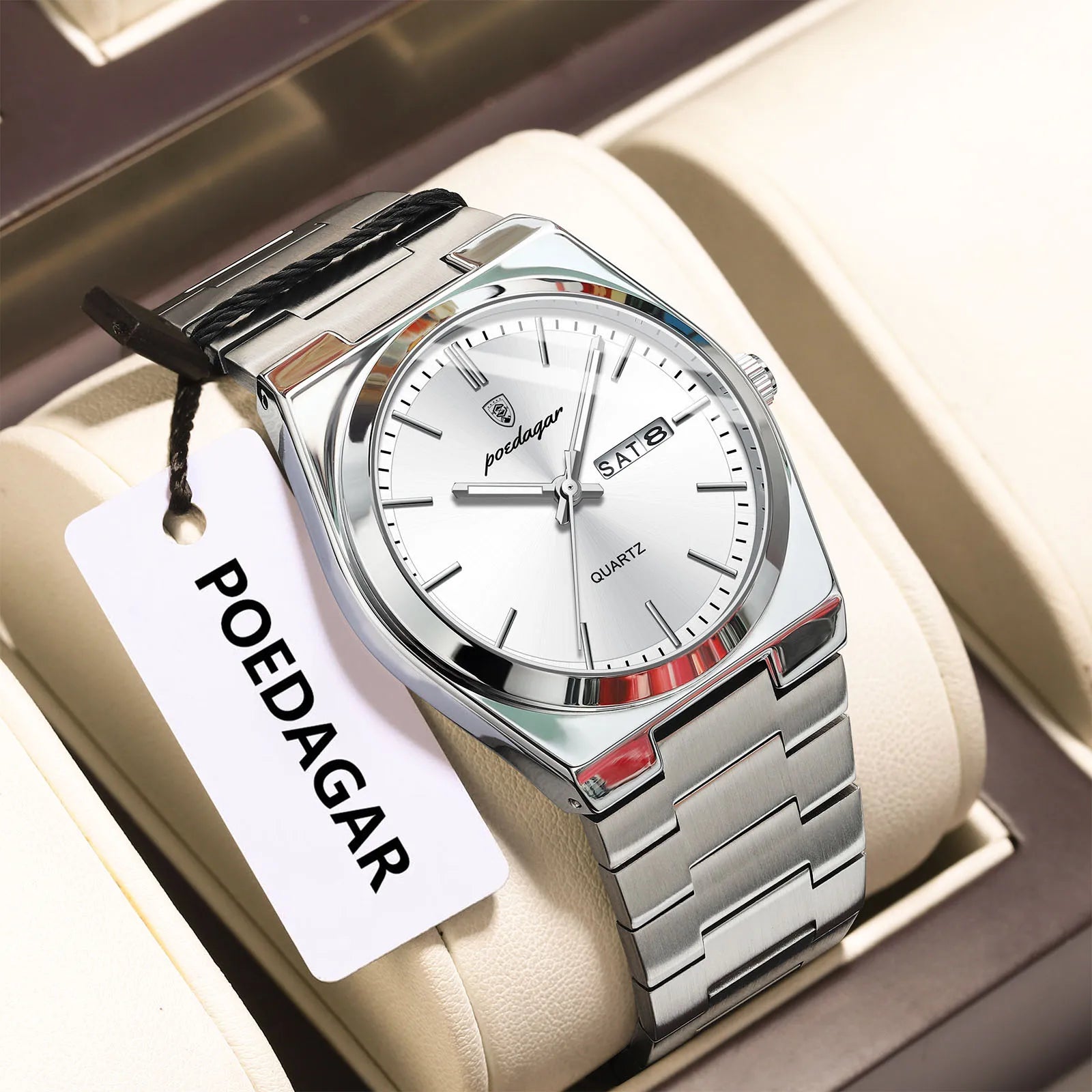 POEDAGAR Fashion Classic Man Watch Waterproof Luminous Date Week Luxury Men Watch Stainless Steel Quartz Business Men's Watches