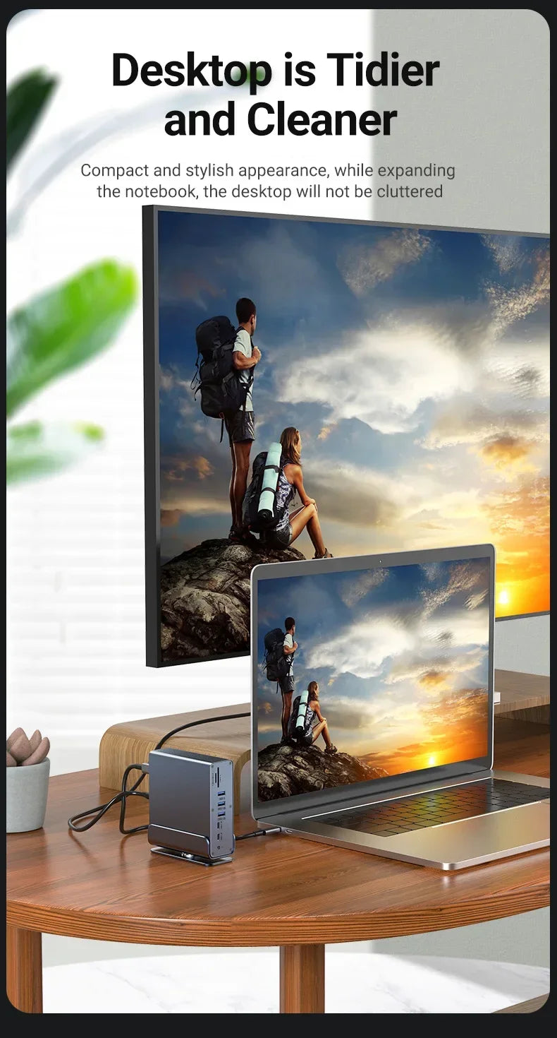 15 in 1 USB C Docking Station 4K HD Vertical Hub with Triple Monitor RJ45 1000M,USB 3.0/2.0,PD 3.0,SD/TF,Audio 3.5 for Laptop PC