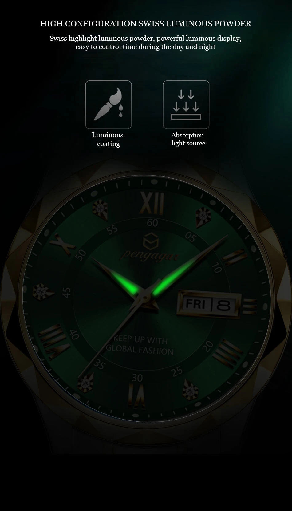 PENGAGAR Luxury Square Sport Man Wristwatch Waterproof Luminous Chronograph Quartz Men's Watches Stainless Steel Men Watch Reloj